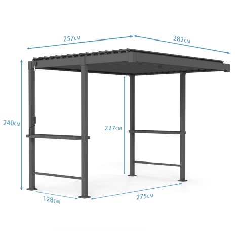 Wymiary pergoli grillowej Mirador 80 BBQ 3x2,5 m rysunek techniczny