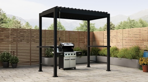 Nowoczesna pergola BBQ Mirador 88 z grillem przy domu