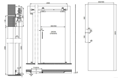 Drzwi Przesuwne Szklane Loft Glass System Komplet