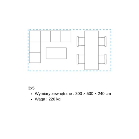 schemat techniczny pergoli wolnostojącej MIRADOR Solid 80 3 x 5 m antracyt z wymiarami i planem montażu zapewniający profesjonalną instalację i długotrwałą eksploatację