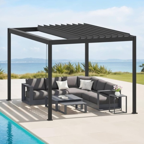 Pergola Tarasowa Deluxe 111 ORIGAMI 3 x 4 m Aluminiowa z Przesuwnymi Lamelami Antracyt