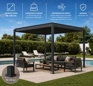 Pergola aluminiowa 3 x 3,6m wolnostojąca tarasowa MIRADOR Basic 88 Antracyt