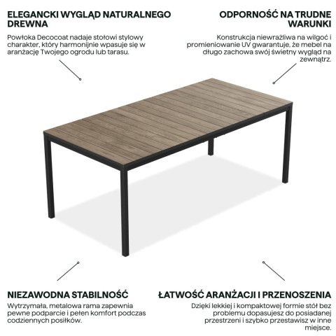 Stół Ogrodowy Jadalniany na Taras DECO PORTO NOVA 160 Black + Orzech - Tworzywo sztuczne