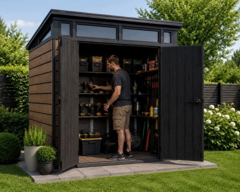 Zahradní dům Nástroje 280x290 Velký s podlahou Brown skladování