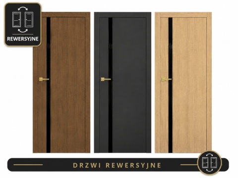 Drzwi Rewersyjne Moderno 10 z Ościeżnicą Regulowaną | Różne Kolory | Lacobel Czarny | Odwrotna przylga