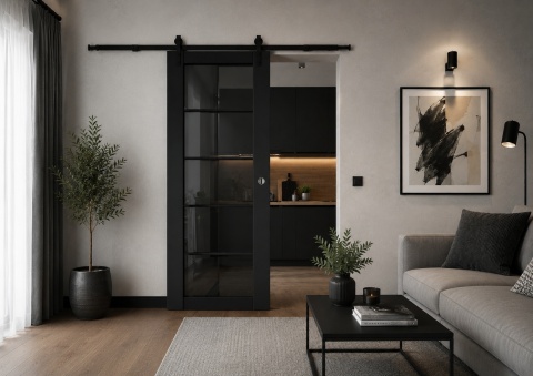 Drzwi Przesuwne LOFT 10 Szklone Szyba Dymiona Szpros z Systemem Przesuwnym