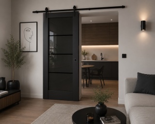 Drzwi Przesuwne LOFT 50 Szklone Czarna Szyba Szpros z Systemem Przesuwnym