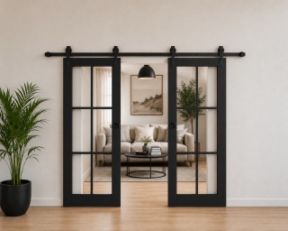 Drzwi Przesuwne Podwójne Loft 20 Czarny Mat | KOMPLET | VOSTER |