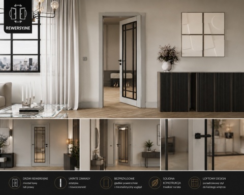Drzwi Rewersyjne Piano H200 | Różne kolory | z Ościeżnicą Regulowaną | Solidne | Ramowe | Odwrotna przylga