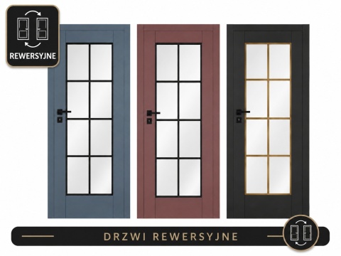 Drzwi Rewersyjne Piano H200 | Różne kolory | z Ościeżnicą Regulowaną | Solidne | Ramowe | Odwrotna przylga