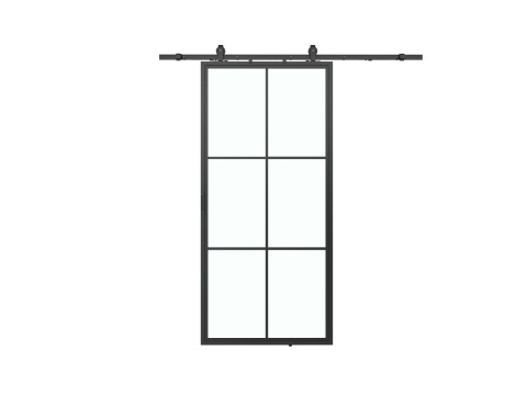 LOFT GLASS SLIDING DOOR 95x210 CM BLACK ALUMINIUM BARN DOOR SYSTEM