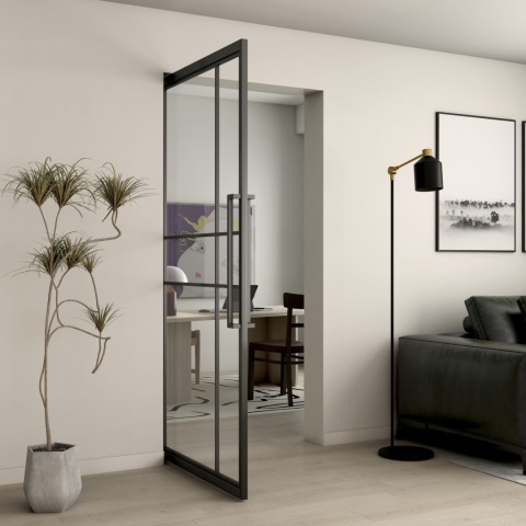 PIVOT SWING LOFT GLASS DOOR 98x208 CM BLACK ALUMINIUM FRAME