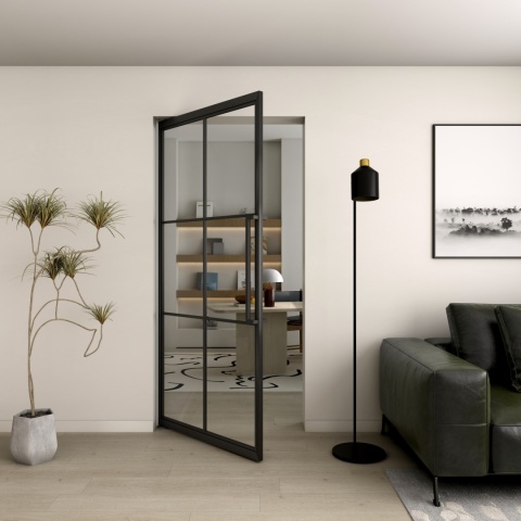 PIVOT SWING LOFT GLASS DOOR 98x208 CM BLACK ALUMINIUM FRAME