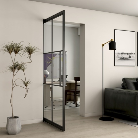PIVOT SWING LOFT GLASS DOOR 98x208 CM BLACK ALUMINIUM FRAME