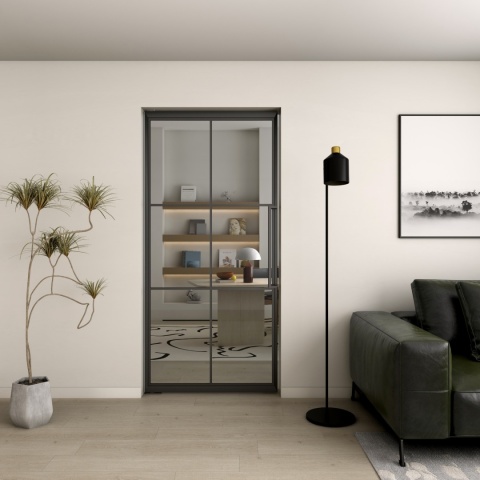 PIVOT SWING LOFT GLASS DOOR 98x208 CM BLACK ALUMINIUM FRAME