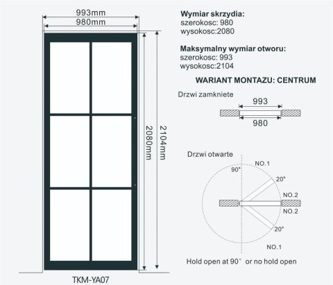 PIVOT SWING LOFT GLASS DOOR 98x208 CM BLACK ALUMINIUM FRAME