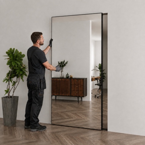 DRZWI PRZESUWNE MAGIC LUSTRO 112,5 CM UKRYTY SYSTEM NIEWIDOCZNA PROWADNICA GHOST