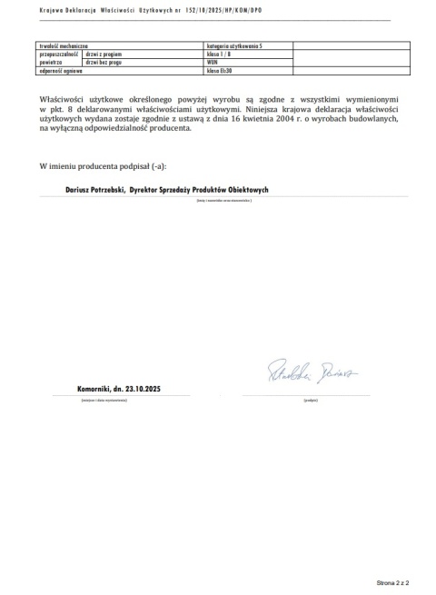 Drzwi Przeciwpożarowe 100cm EI30 Stalowe Hörmann Białe RAL 9002 1000x2000