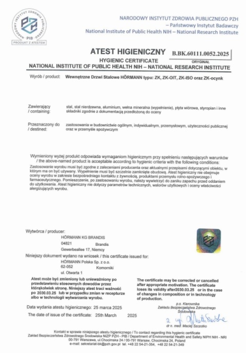 Drzwi Techniczne Brązowe Hormann ZK ISO 100cm 1000 x 2000