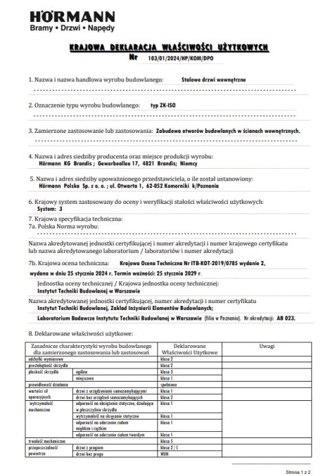 Drzwi Techniczne Hormann ZK ISO Antracyt 90cm 900 x 2000