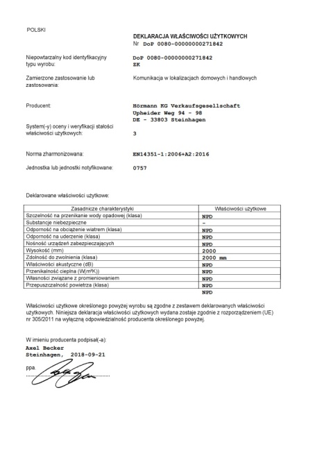 Drzwi Techniczne Hormann ZK ISO Białe 100 cm 1000 x 2000