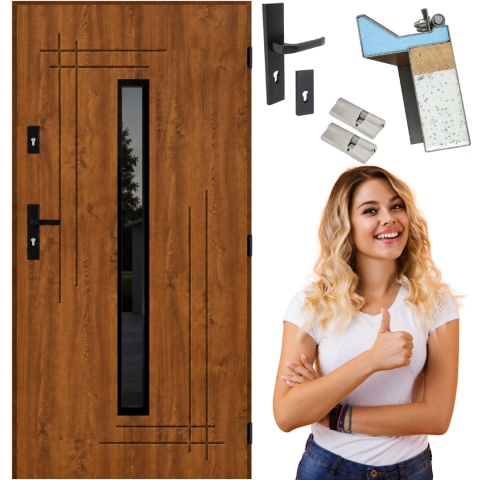 Drzwi Zewnętrzne Wenus 02 Złoty Dąb 80/90/100cm 72mm | Czyste Powietrze | Ciepłe Ud = 1,3